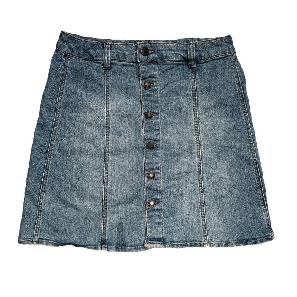 Mossimo Denim Skirt 4 (27x17) Blue Stretch A Line Button Front Womens